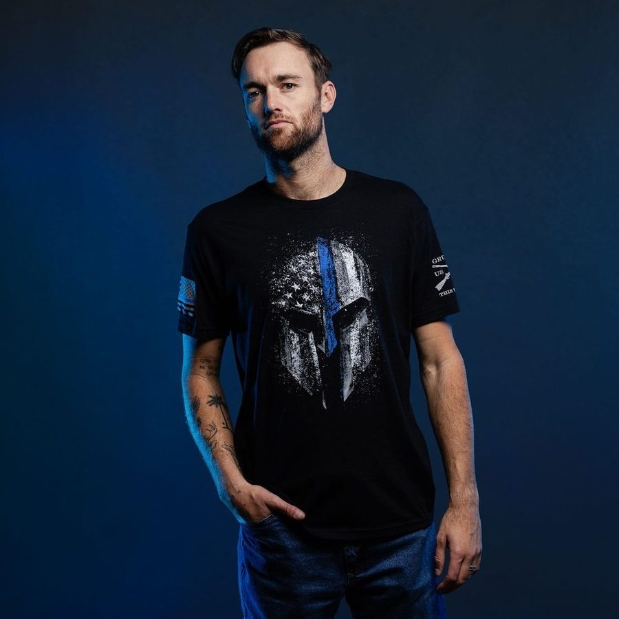 Blue Line Spartan T-Shirt - Black - Image 2