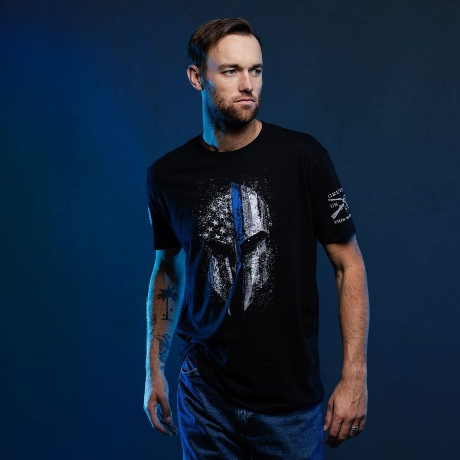 Blue Line Spartan T-Shirt - Black - Image 3