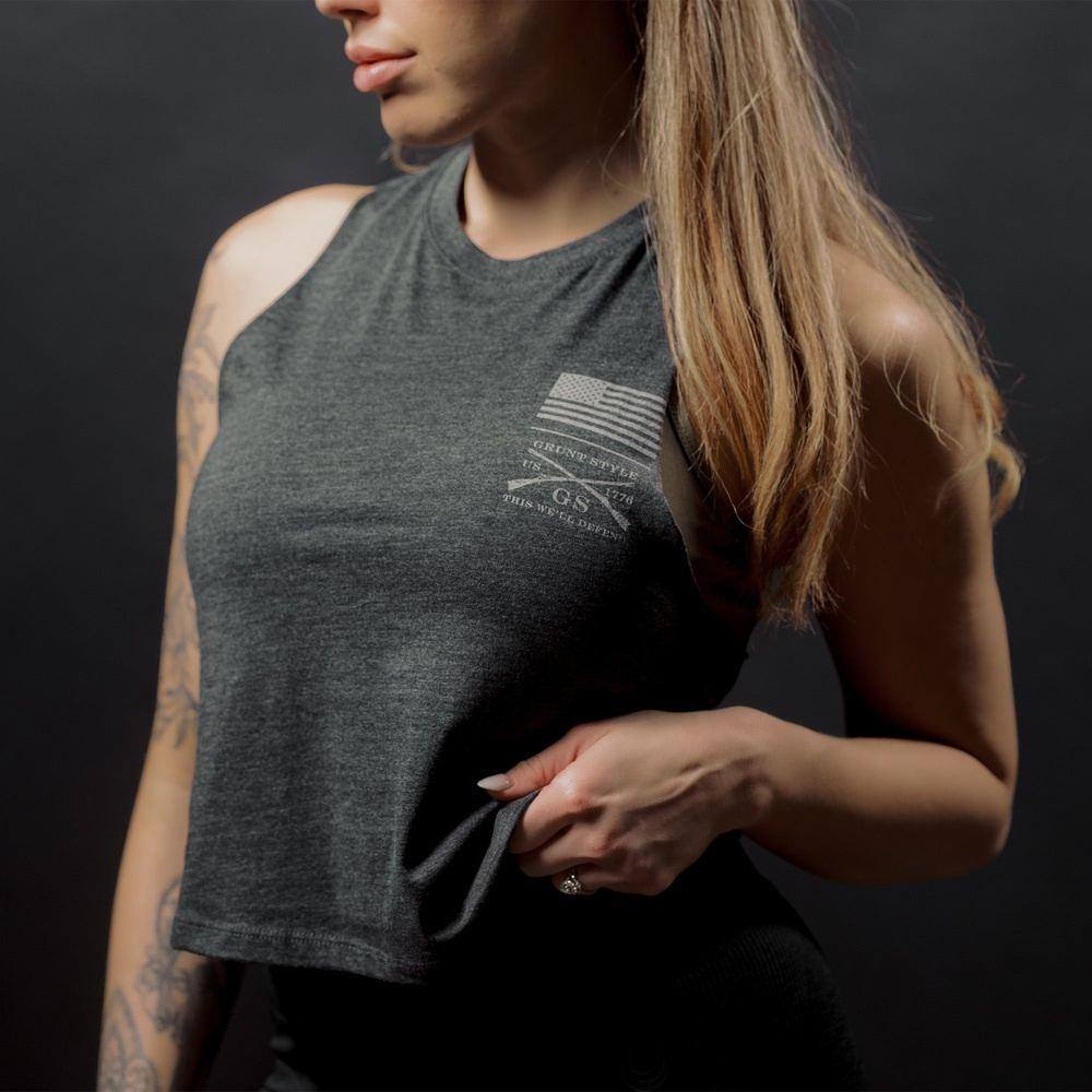 Women's Strength Through Suffering Cropped Tank - Dark Heather Gray - Image 4