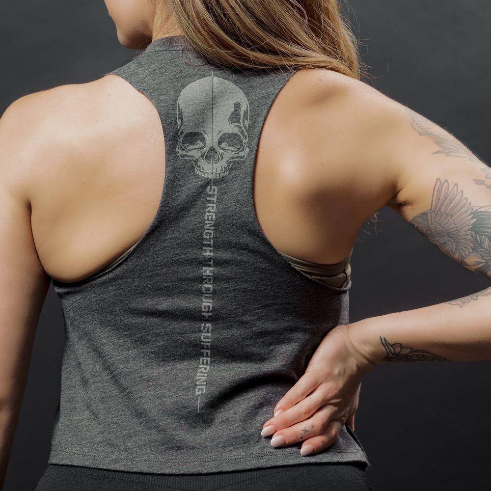 Women's Strength Through Suffering Cropped Tank - Dark Heather Gray - Image 3