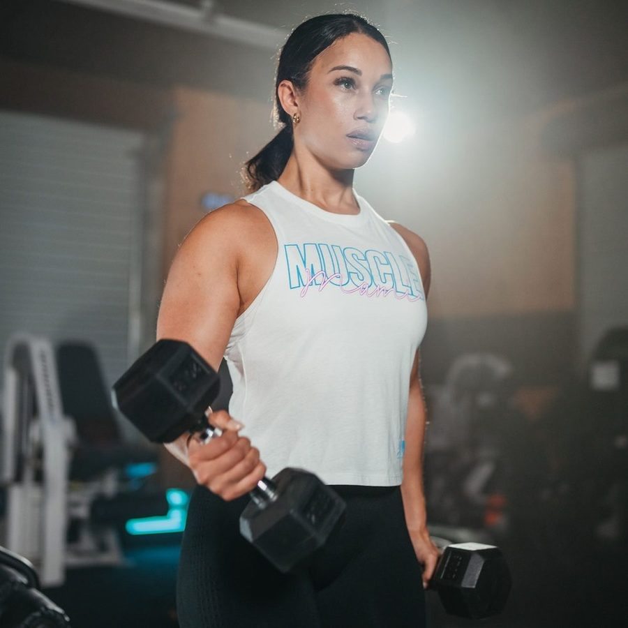 Women's Muscle Mami Racerback Cropped Tank - White - Image 3
