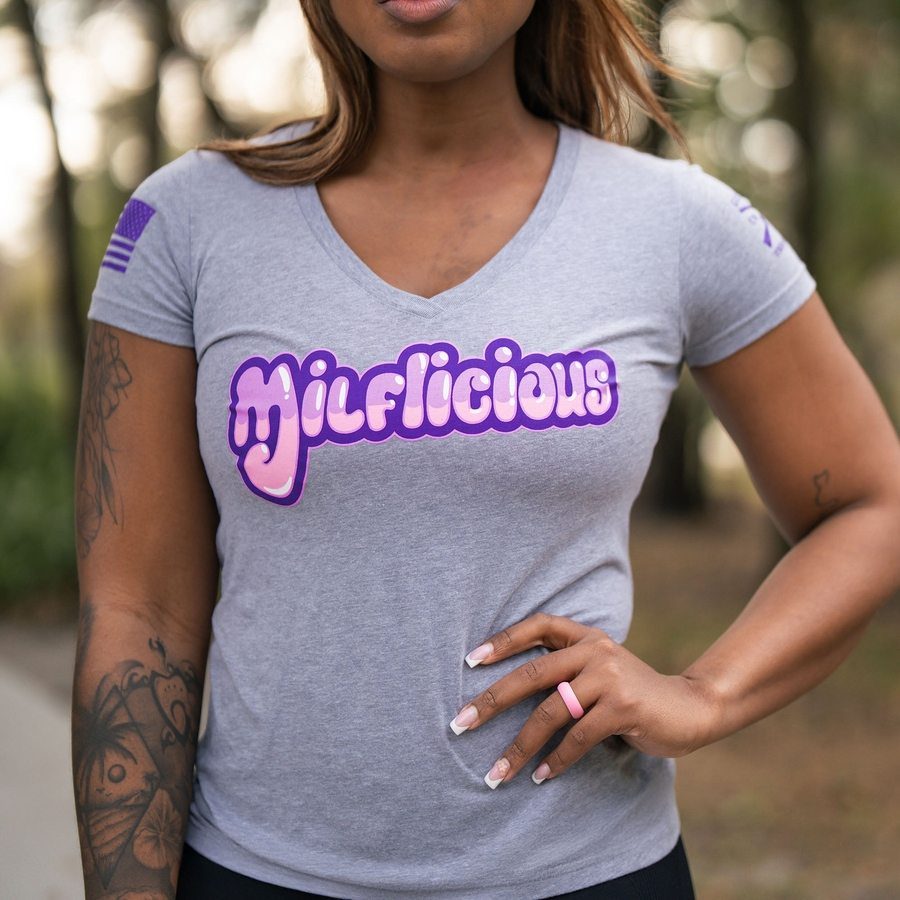 Women's Milflicious V-Neck T-Shirt - Heather Gray - Image 3