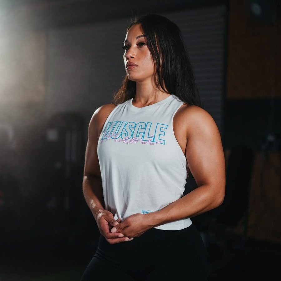 Women's Muscle Mami Racerback Cropped Tank - White - Image 5
