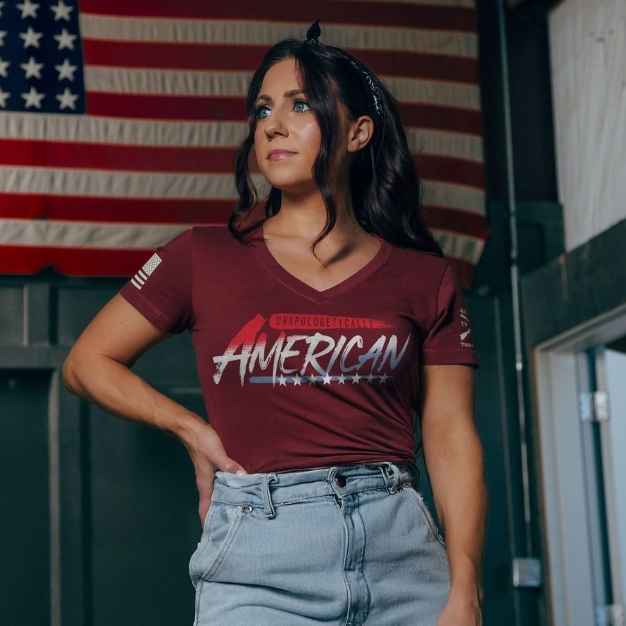 Women's Unapologetically American V-Neck - Red Plum - Image 2