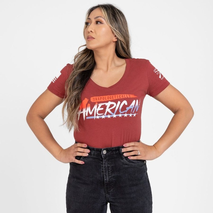 Women's Unapologetically American V-Neck - Red Plum - Image 5