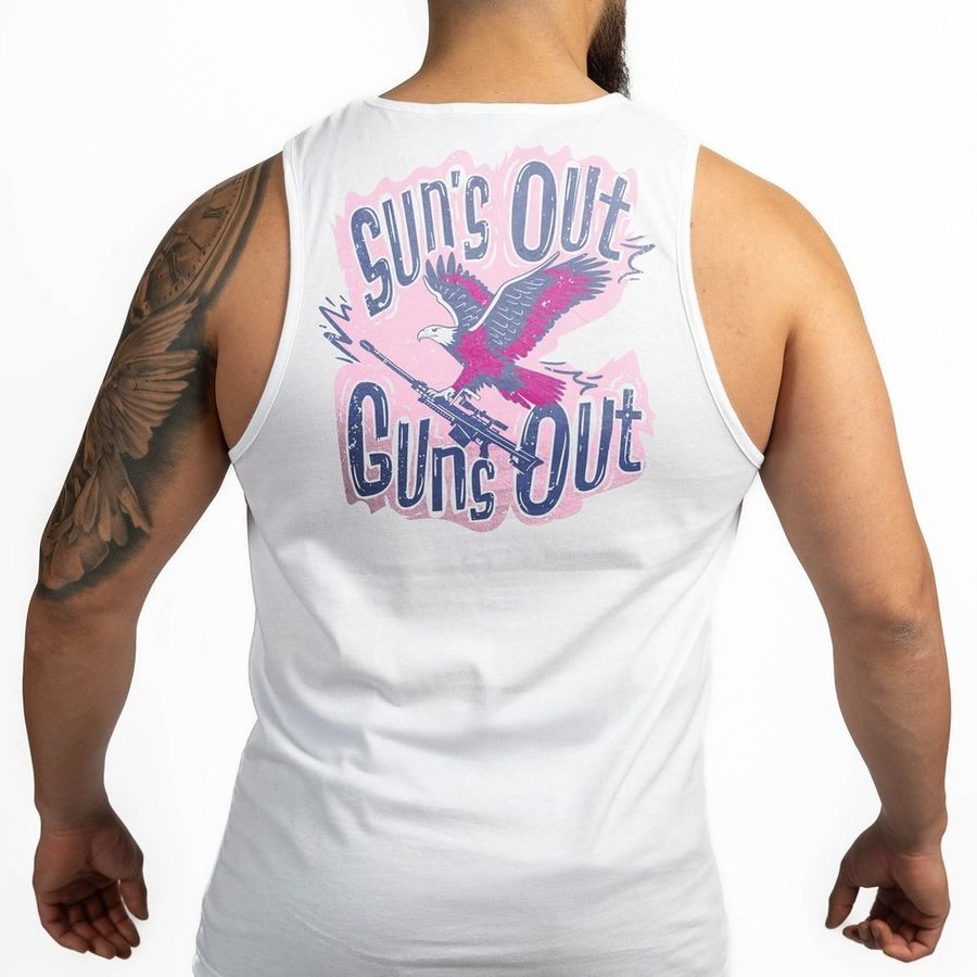 Men's Sun Out. Guns Out Muscle Tank - White - Image 5
