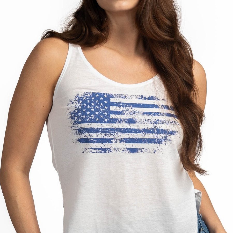Women's Vintage American Flowy Tank - White - Image 7