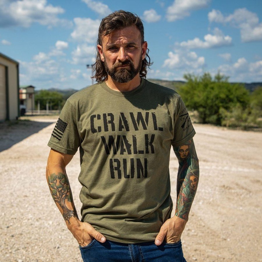 Army - Crawl. Walk. Run T-Shirt - Military Green - Image 3
