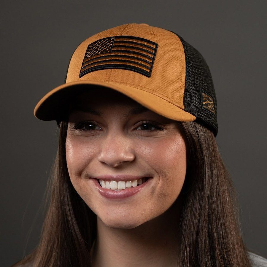 Embroidered American Flag Stretch Fit Hat - Coyote - Image 2