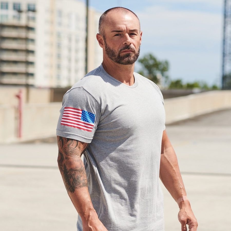 USA Flag Basic T-Shirt - Dark Heather Gray - Image 2