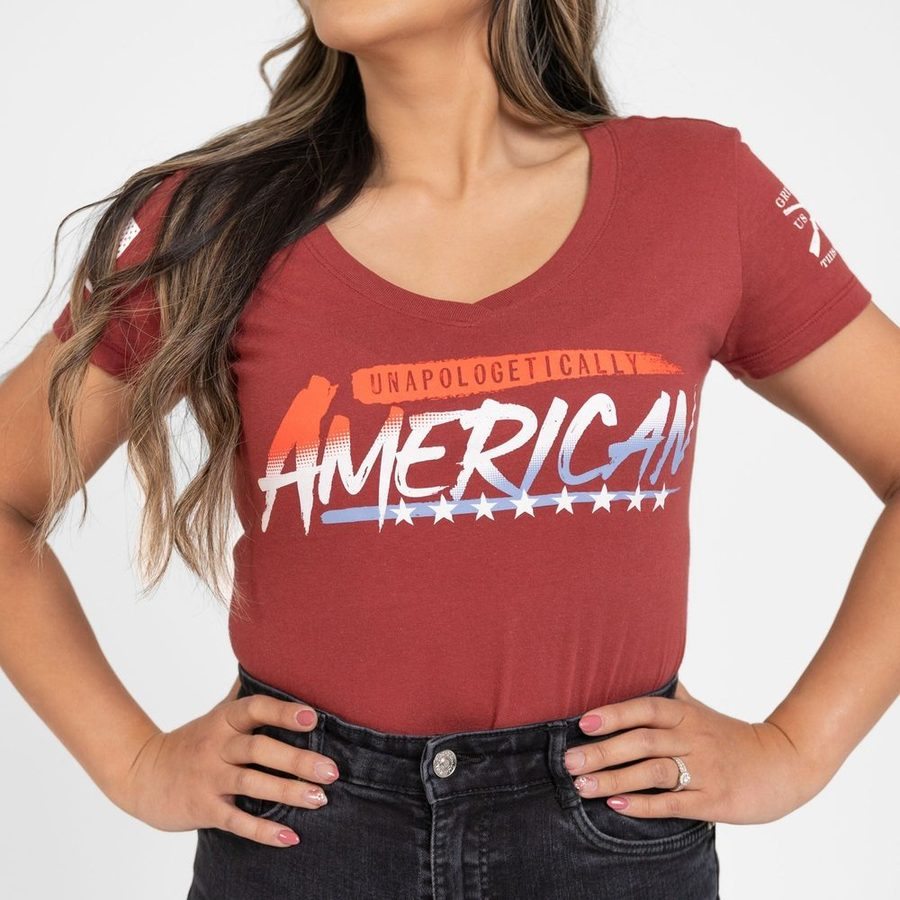 Women's Unapologetically American V-Neck - Red Plum - Image 4