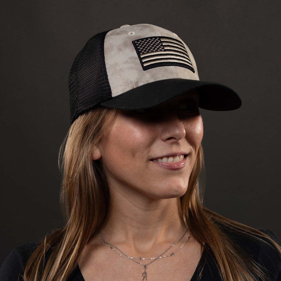 Embroidered American Flag Mesh Hat - Sand Wash - Image 5