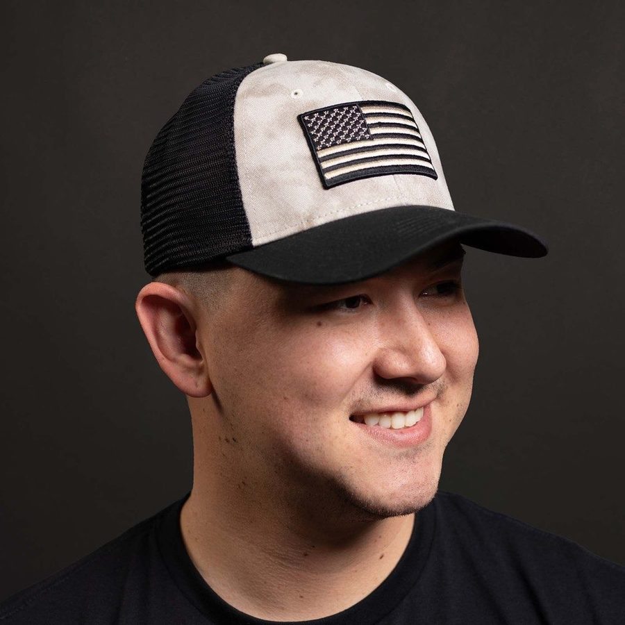 Embroidered American Flag Mesh Hat - Sand Wash - Image 2