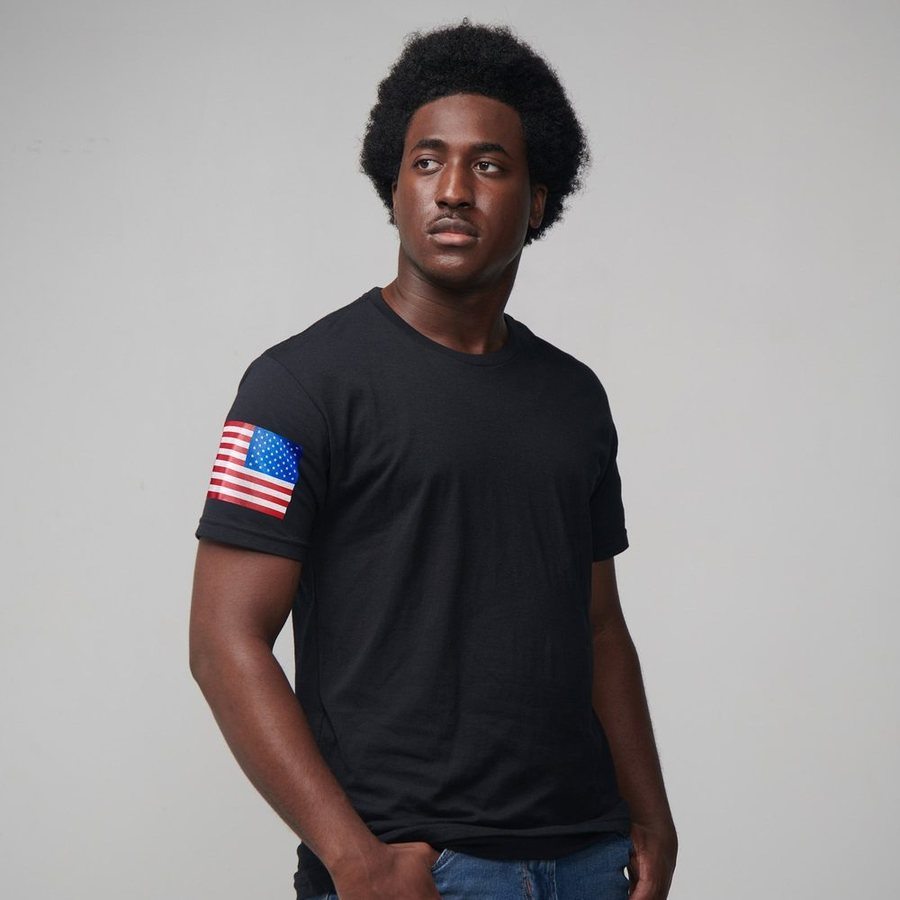 USA Flag Basic T-Shirt - Black - Image 2