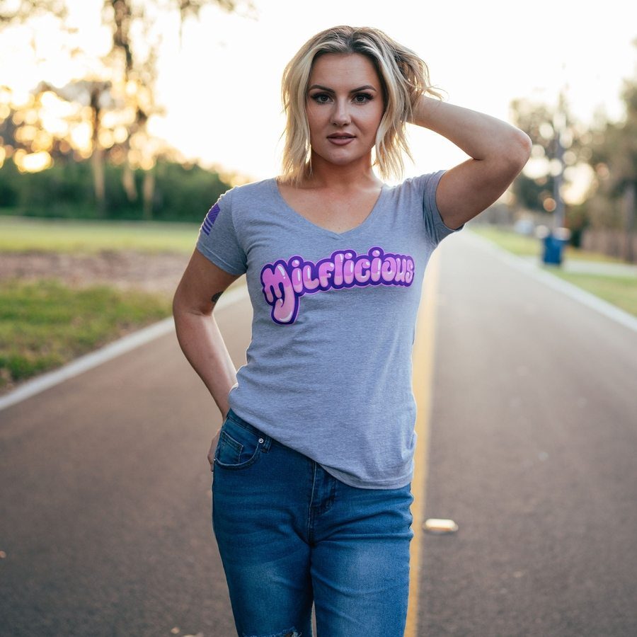 Women's Milflicious V-Neck T-Shirt - Heather Gray - Image 6