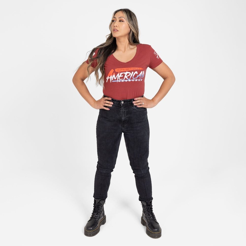 Women's Unapologetically American V-Neck - Red Plum - Image 8