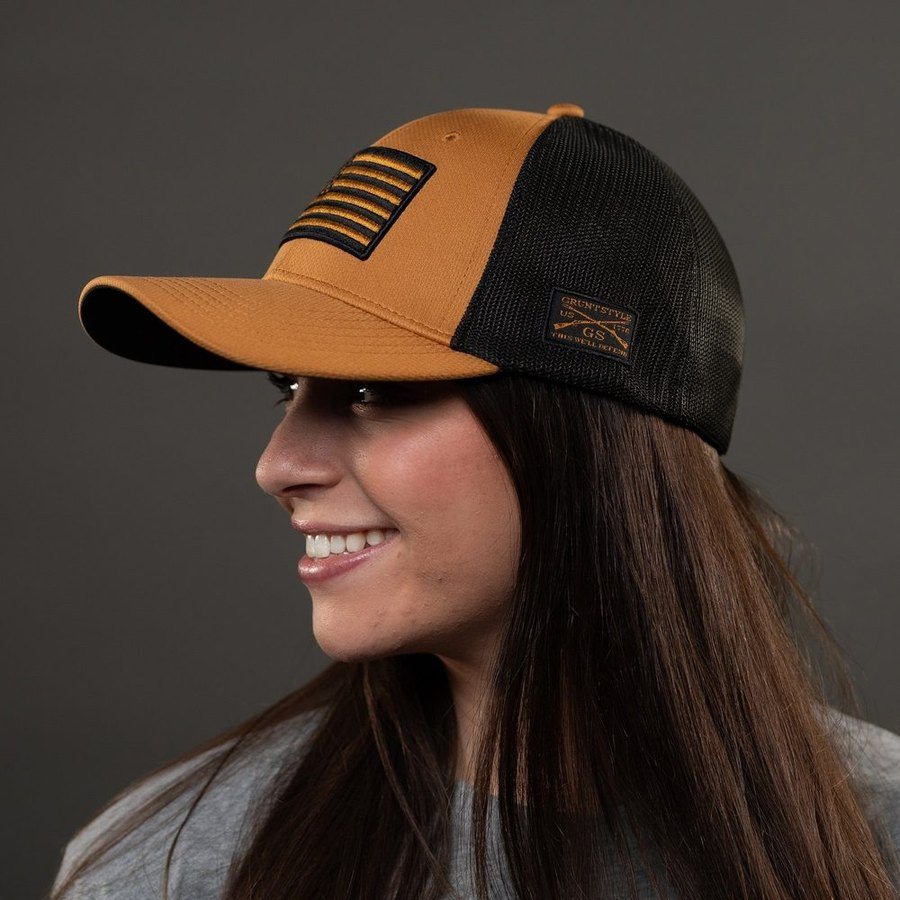 Embroidered American Flag Stretch Fit Hat - Coyote - Image 4