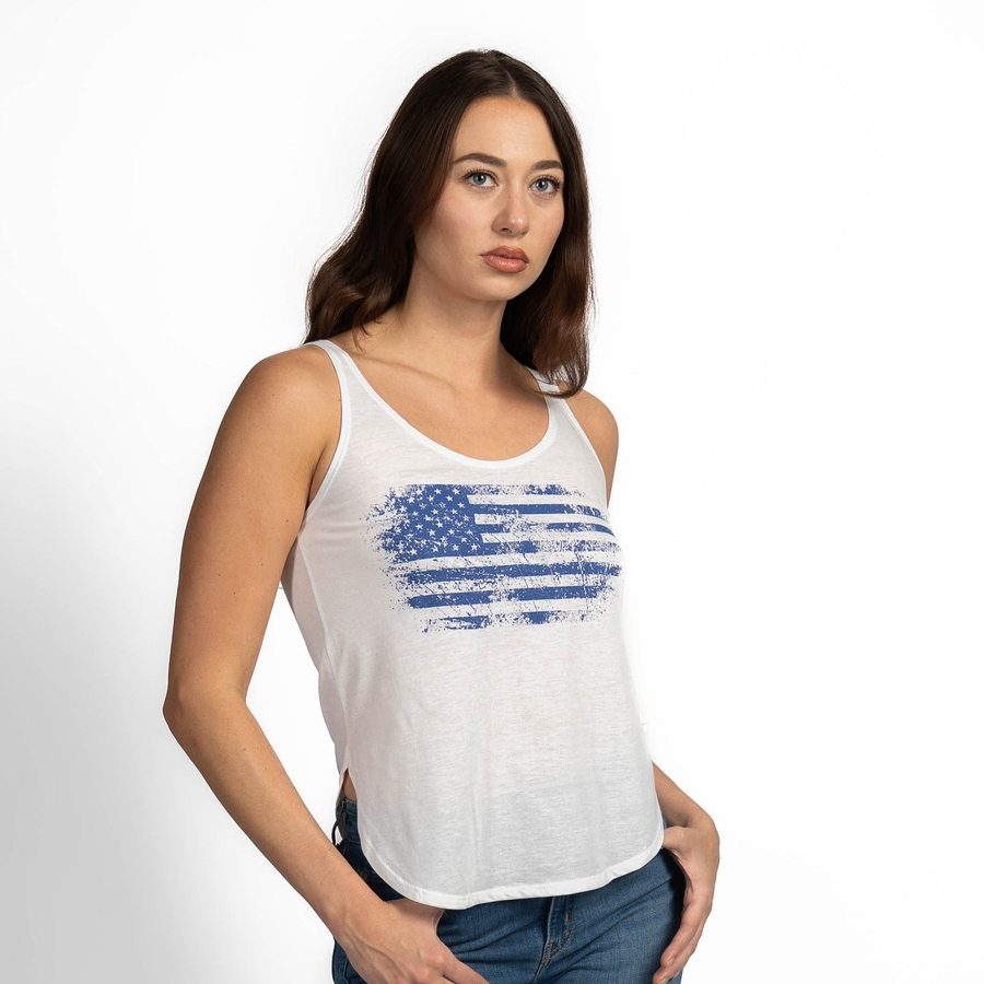 Women's Vintage American Flowy Tank - White - Image 9