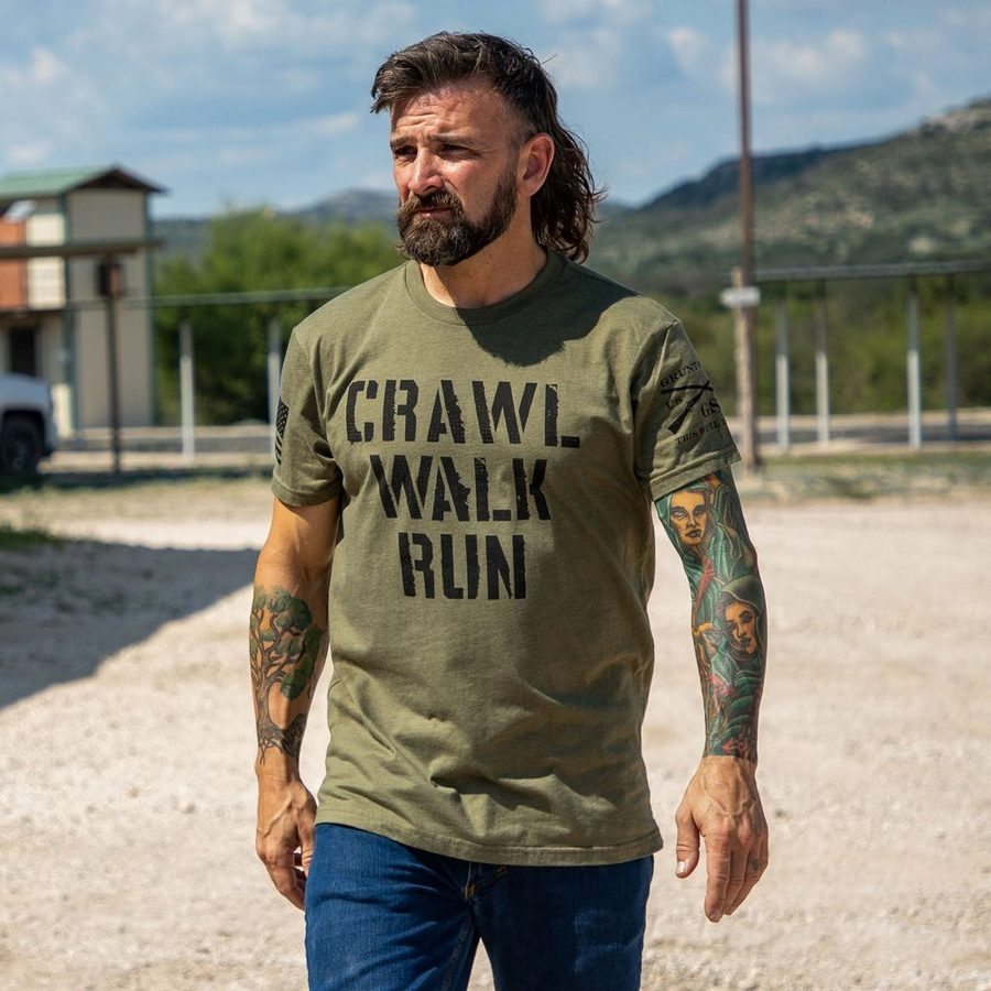 Army - Crawl. Walk. Run T-Shirt - Military Green - Image 2