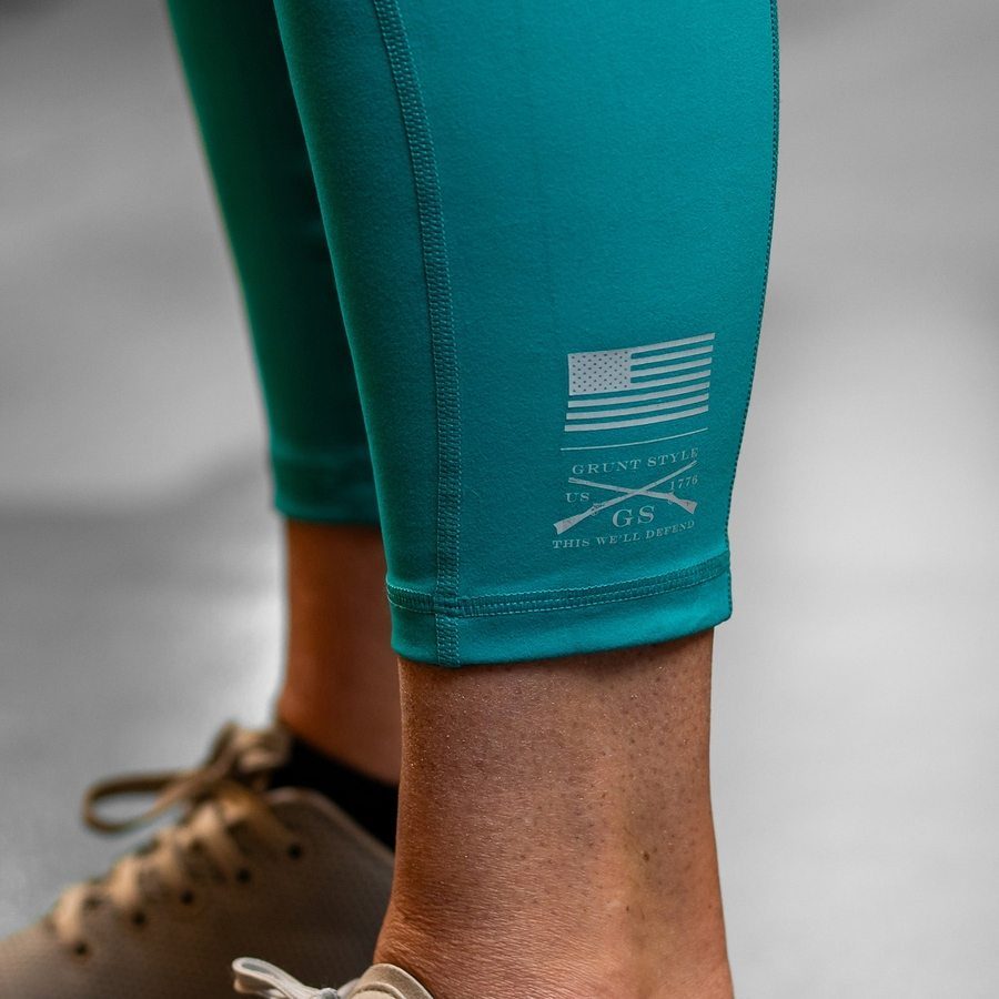 Women's Agility 7/8 High Waisted Leggings - Aqua - Image 7
