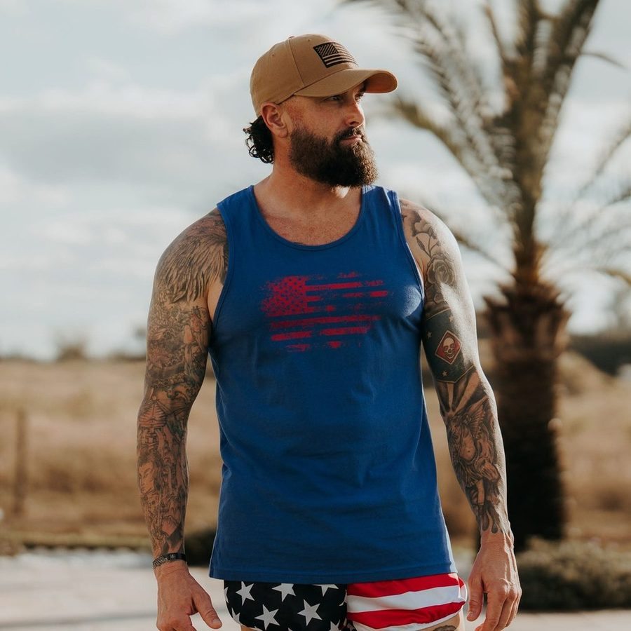 Men's Vintage American Tank - Royal - Image 2