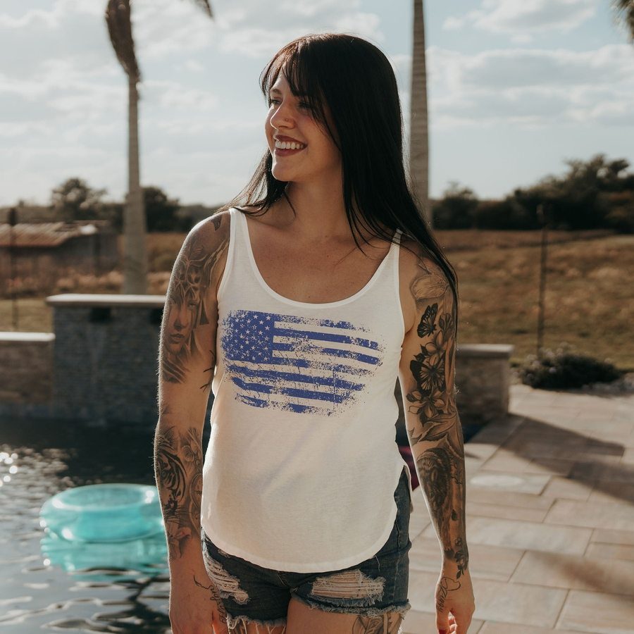 Women's Vintage American Flowy Tank - White - Image 4