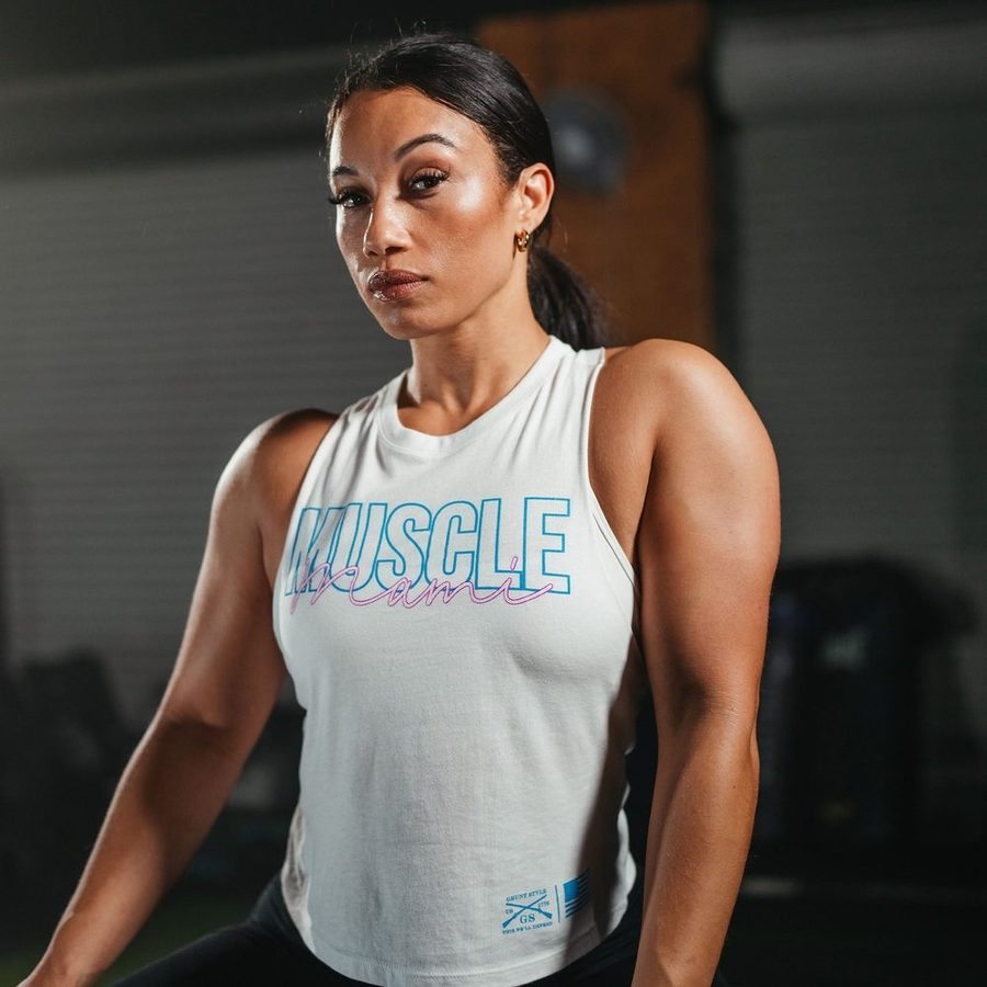 Women's Muscle Mami Racerback Cropped Tank - White - Image 6