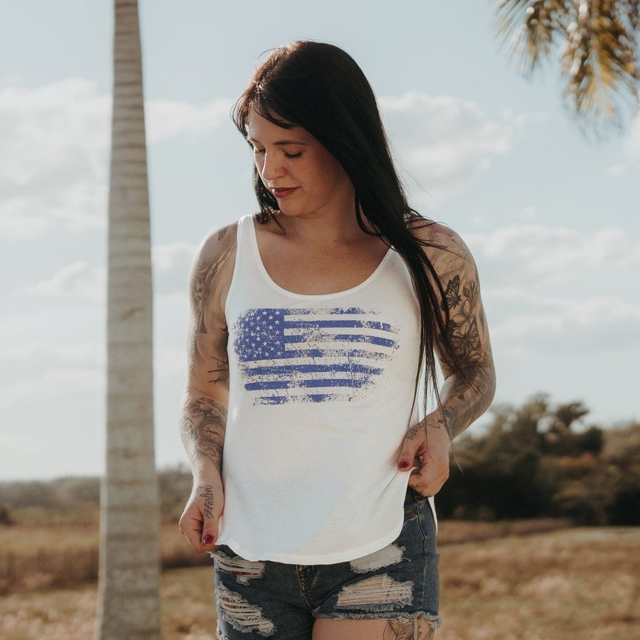Women's Vintage American Flowy Tank - White - Image 3
