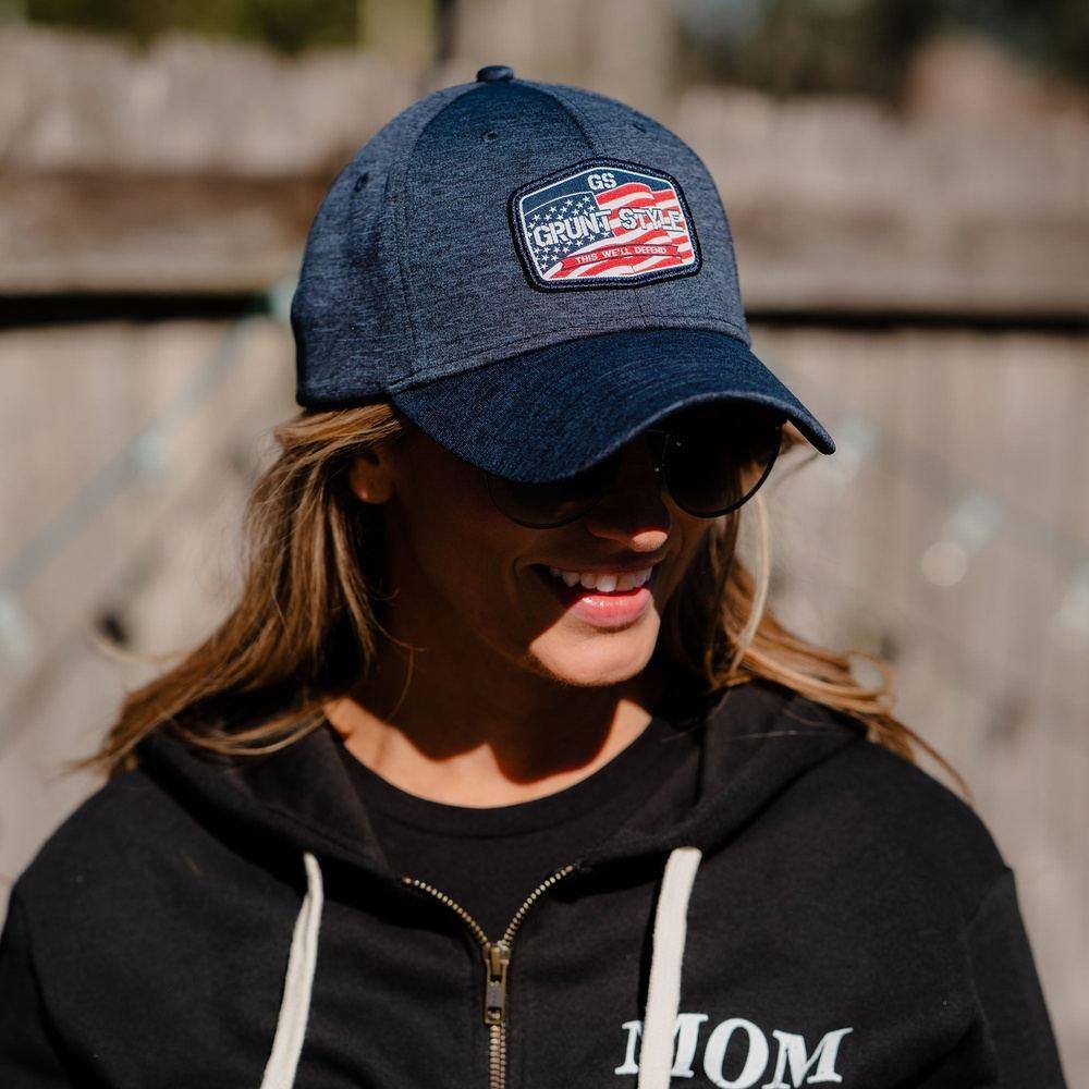 Old Glory Patch Stretch Fit Hat - Navy Heather - Image 5