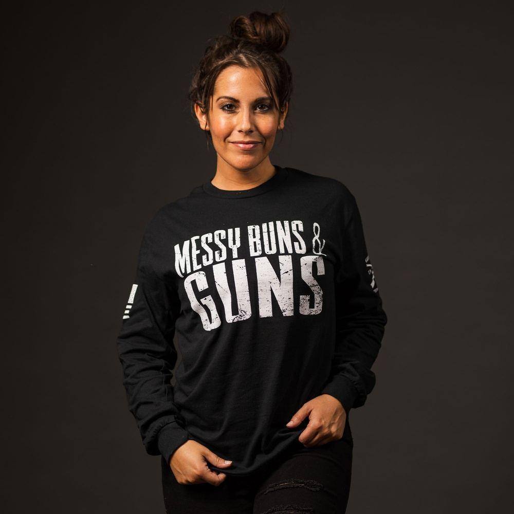 Women's Messy Buns & Guns Long Sleeve - Black - Image 5