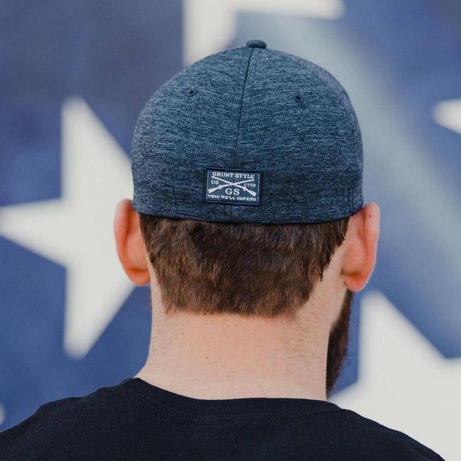 Old Glory Patch Stretch Fit Hat - Navy Heather - Image 4