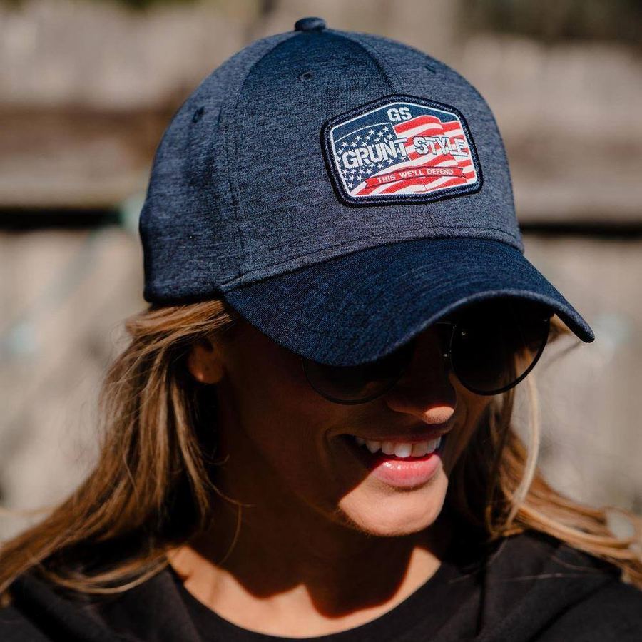 Old Glory Patch Stretch Fit Hat - Navy Heather - Image 3