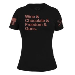 Women's Wine & Chocolate & Freedom & Guns T-Shirt - Black