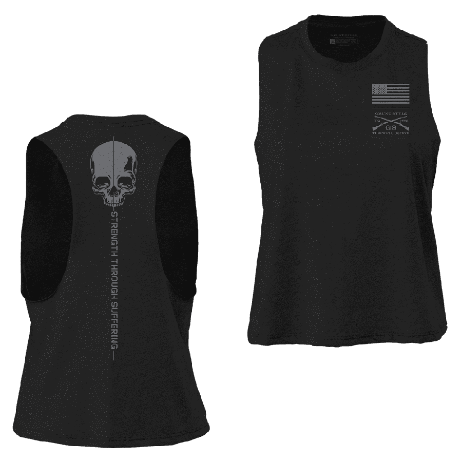Women's Strength Through Suffering Cropped Tank - Dark Heather Gray