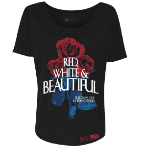 Women's Red. White & Beautiful Slouchy T-Shirt - Black