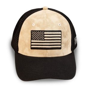 Embroidered American Flag Mesh Hat - Sand Wash