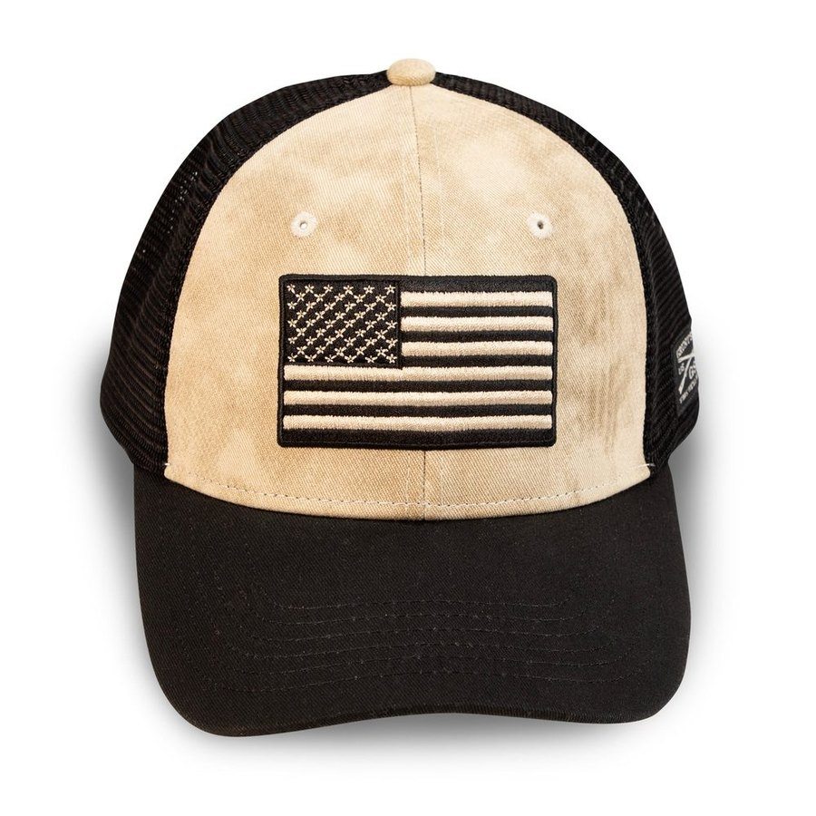 Embroidered American Flag Mesh Hat - Sand Wash