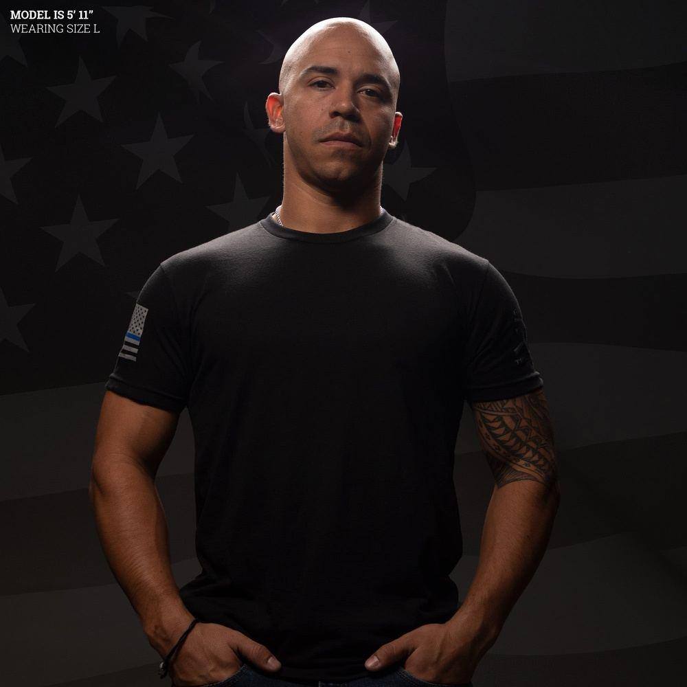 Blue Line Flag Basic T-Shirt - Black - Image 2