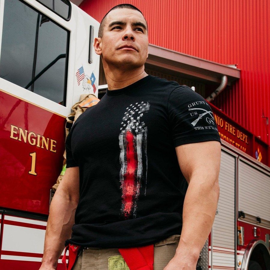 Red Line Flag T-Shirt - Black - Image 2