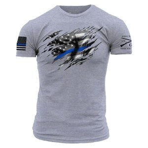 Still Standing Blue Line T-Shirt - Dark Heather Gray