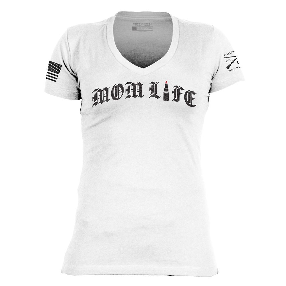 Women's Mom Life V-Neck T-Shirt - White