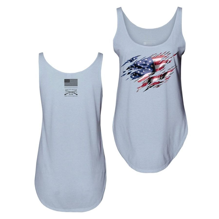 Women's Still Standing Flowy Tank - Stonewash Denim